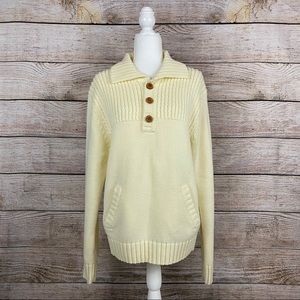 Vintage 80’s Cream Collared Split-Neck Sweater w/ Pockets